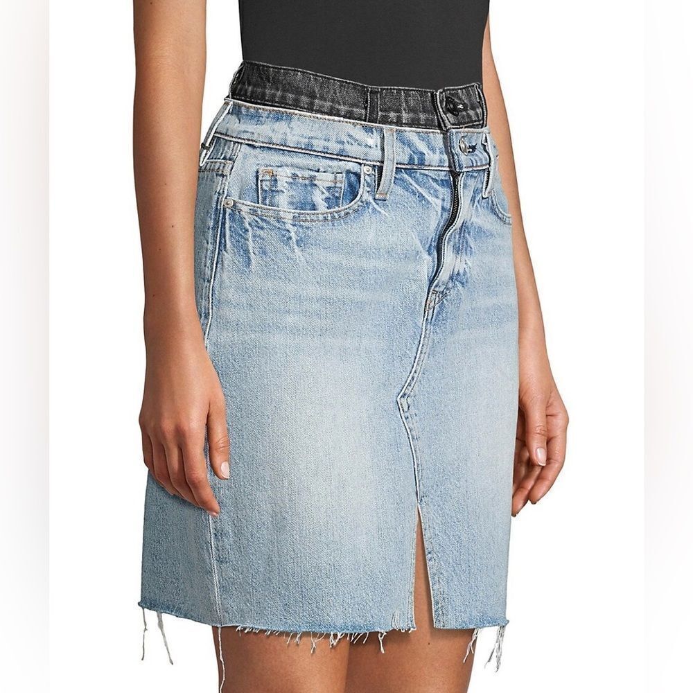 Hudson Jeans Lulu Double Denim Skirt Raw Hem Cotton Coastal Cowgirl Size 27